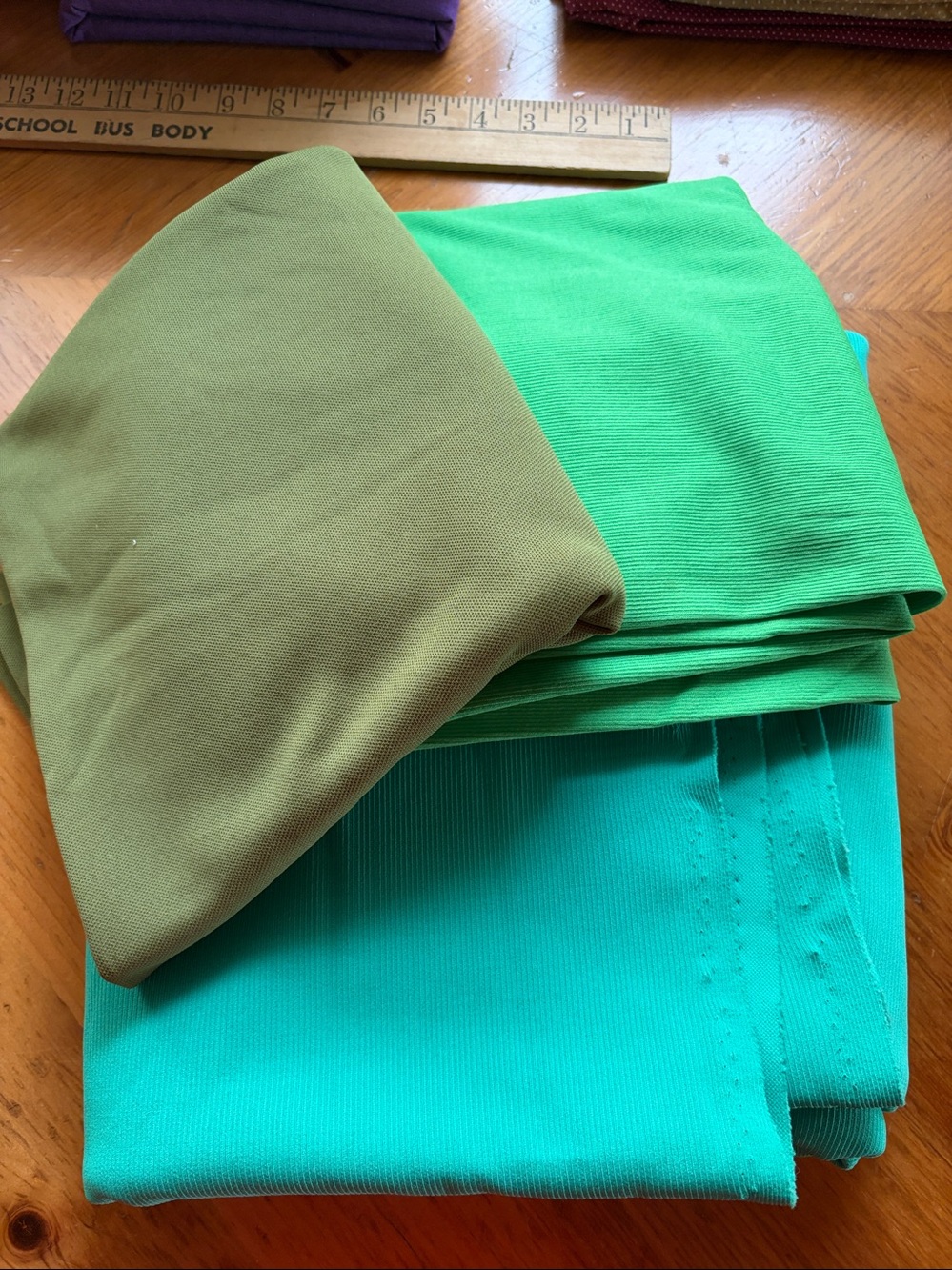 Fabric, 62” W × 90” L, 44” W × 38” L & 60” W × 35” L, Green Polyester Knit 3-Pie